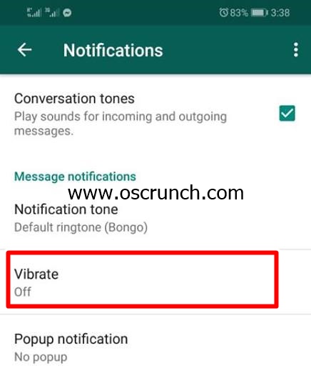Turn off WhatsApp Vibration
