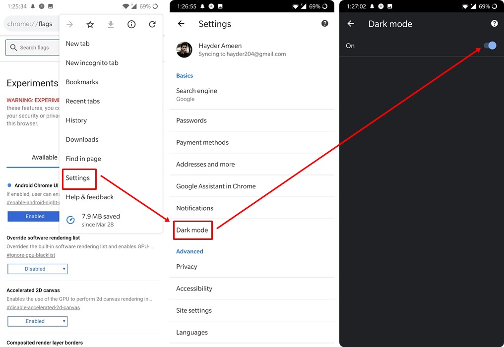 chrome android dark mode settings
