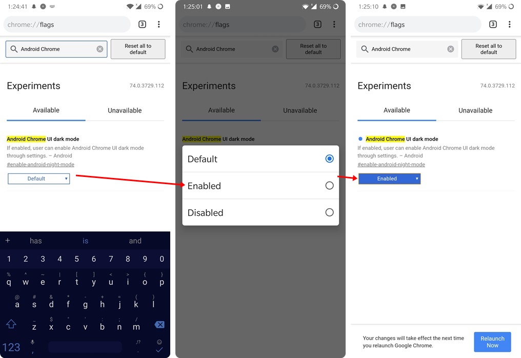 chrome dark mode android enable